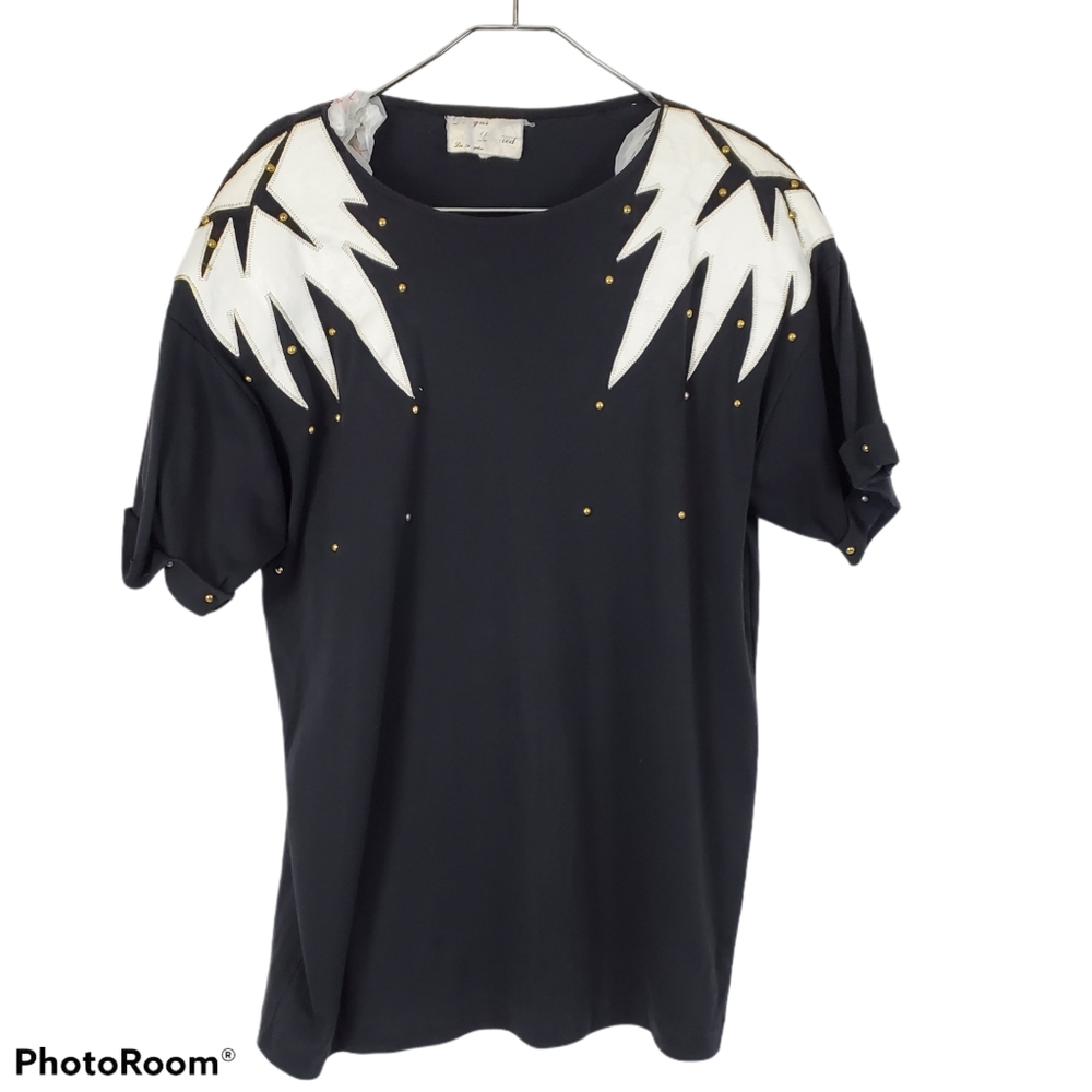 Black Studded Top w/h Faux Leather Accents